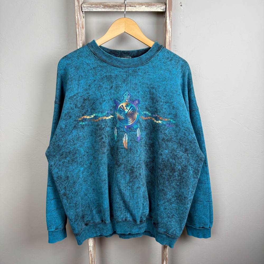 Vintage 90s Tye Dye Peace Turtle‎ Nature Sweatshirt size XL
